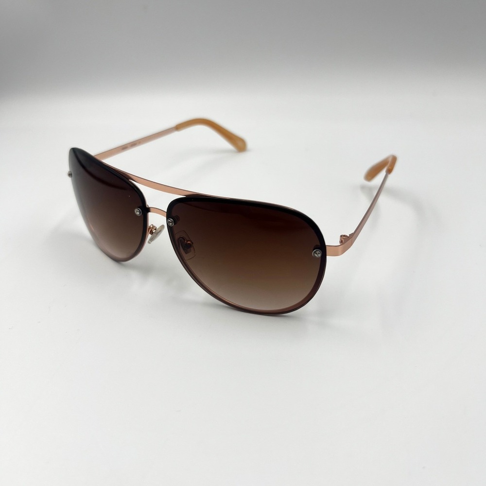 Fossil X82564 Rose Gold Aviator Sunglasses Brown Gradient Lens 58-14-136